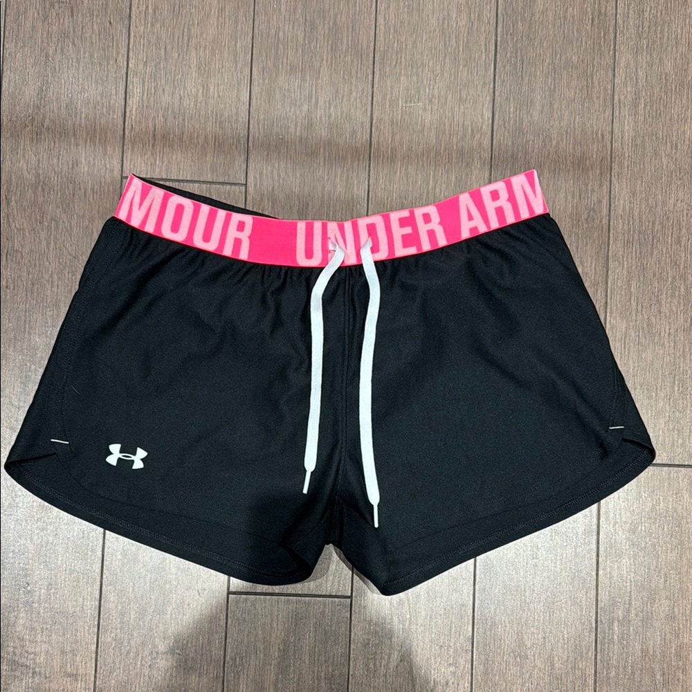 Under Armour Women's Black Shorts with Pink Waistband